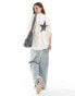 ASOS DESIGN oversized t-shirt with star graphic in ecru Бежевый, S - EU 36-38 - фото #1