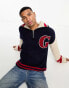 GANT collegiate letterman neppy wool knit oversized half zip jumper in navy/cream