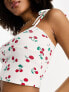 ASOS DESIGN lace trim tie strap top in white based cherry print Красный, 36 - фото #7