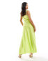 Vero Moda Petite satin tie shoulder maxi slip dress with seam detail in lime