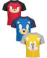 Фото #1 товара Little Boys Sonic The Hedgehog Tails Knuckles 3 Pack T-Shirts Knuckles / Sonic / Tails