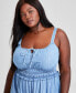 Фото #4 товара Trendy Plus Size Chambray Wide-Leg Jumpsuit, Created for Macy's