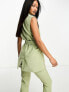 In The Style sleeveless tie waist blazer co-ord in sage