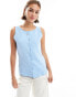 ASOS DESIGN knitted extreme slash neck button through tank top in blue