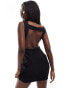 Фото #2 товара Kaiia sleeveless high neck a-line open back mini dress in black