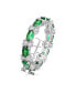 Sterling Silver White Gold Plated with Emerald & Cubic Zirconia Chunky Eternity Band Ring