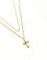 Фото #2 товара Petit Moments cross pendant layered waterproof stainless steel necklace in gold