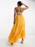 ASOS DESIGN embellished bodice tiered maxi dress with hi low hem and open back in mustard