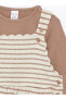 Kare Yaka Çizgili Kız Bebek Elbise ve Tişört 2'li Takım