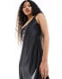 Фото #4 товара Miss Selfridge Petite satin scoop neck bias maxi dress in black