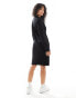 YAS wide rib knitted midi dress with open polo neck in black - BLACK