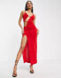 First Distraction The Label cut up strappy detail midi dress in red