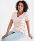 ფოტო #1 პროდუქტის Women's Striped Short-Sleeve Henley Top, Created for Macy's