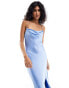 Forever New tie back satin slip maxi dress in blue BLAU, 42 - фото #3