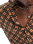 Фото #5 товара ASOS DESIGN crinkle shirt in geo print in brown