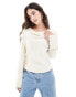 YAS long sleeve satin top in off white - WHITE weiß, XL - фото #2