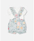 ფოტო #2 პროდუქტის Baby Girl Organic Cotton Onesie And Muslin Shortall Set Light Blue With Printed Romantic Flowers - Infant