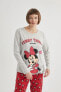 Фото #3 товара Fall in Love Disney Mickey & Minnie Regular Fit Uzun Kollu Pijama Takımı