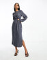 Фото #1 товара ASOS DESIGN cut out waist long sleeve midi dress in washed navy