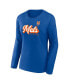 Women's Royal New York Mets Run The Bases Long Sleeve T-shirt and Cuffed Knit Hat with Pom Combo Set Синий, 2XL - фото #4