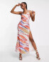 Фото #1 товара In The Style x Yasmin Devonport exclusive satin plunge front maxi dress in multi abstract print