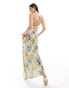 ASOS DESIGN satin wide neck cross back strap maxi dress in postcard print