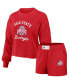 Фото #1 товара Women's Scarlet Distressed Ohio State Buckeyes Waffle Knit Long Sleeve T-shirt and Shorts Lounge Set