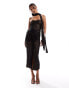 Фото #4 товара ASOS DESIGN jacquard power mesh maxi dress with ruching and ruffle detail in black