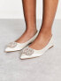 ASOS DESIGN Lola faux pearl embellished pointed ballet flats in ivory satin