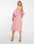 ASOS DESIGN Maternity shirred bardot blouson midi dress in soft pink