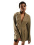 ASOS DESIGN pleated nipped waist blazer in khaki