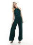 TFNC highneck satin jumpsuit with waist cutout in emerald