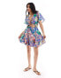 Фото #1 товара ASOS DESIGN mini cut out dress with godet skirt in blue floral print