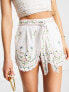 River Island co-ord scalloped hem embroidered short in white