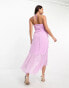 ASOS DESIGN Tall cowl neck frill detail hi low hem midi slip dress with tie side in lilac dobby