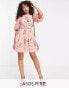 ASOS DESIGN Petite high neck dobby embroidered mini dress with lace trims in pink