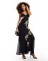 ASOS DESIGN chiffon lace applique maxi dress with bias cut skirt in black Черный, 40 - фото #1