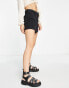 DTT Charlotte high waisted disco denim shorts in black