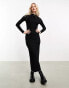 Фото #2 товара Vero Moda lettuce edge jersey maxi dress with long sleeves in black with contrast stitching