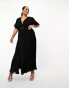 Фото #1 товара ASOS DESIGN Curve pleated flutter sleeve midi dress with belt detail in black