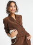 Vero Moda Aware tailored cropped suit blazer with open back in brown