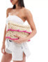 Фото #1 товара South Beach crochet ruffle clutch bag in hot pink and natural