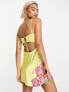 ASOS DESIGN embellished floral applique satin mini dress in yellow