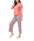 ფოტო #4 პროდუქტის Women's 2 Piece Short Sleeve Top with Cropped Wide Leg Pants Pajama Set