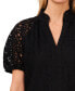 Women's Floral Lace Puff Sleeve Split Neck Top