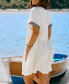 Women's Beige Boho Trim Plunging Mini Beach Dress