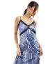 Фото #5 товара Vero Moda satin maxi slip dress with lace trim in blue crinkle print
