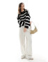 JDY knitted crew neck jumper in beige & black stripe