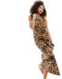 Miss Selfridge slash neck scoop back maxi dress in animal print 38 - фото #2