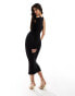 ASOS DESIGN cross strap one shoulder midi dress with central neckline detail in black